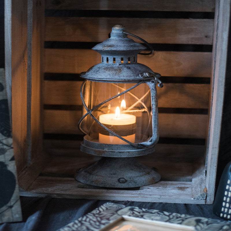 Illuminate Your Space with the Retro Iron Candlestick Small Lantern